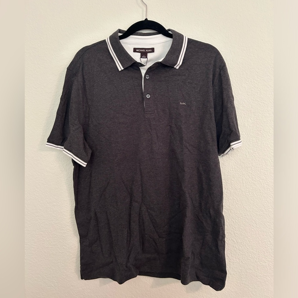 Michael Kors Men’s Greenwich Cotton Polo Charcoal NWT Size L